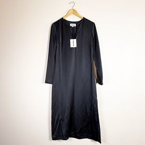 SAINTART black silky satin Isabel long sleeve midi dress EXTRA SMALL NEW
